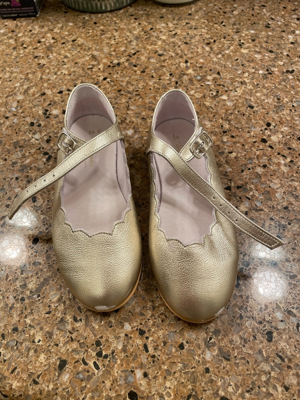 La Coqueta Girls Metallic Gold Mary Jane Flats with Buckle Strap